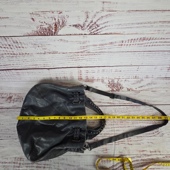 Banana Republic Dark Gray/Blue Genuine Leather Studded Dual Handle Crossbody Bag - Picture 11 of 12